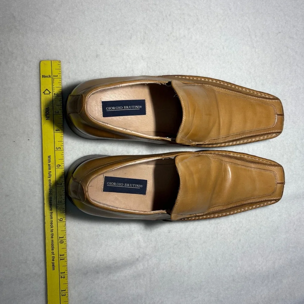 Giorgio Brutini Mens Tan Leather Square Toe Slip On Loafer Dress Shoe 156999 12M